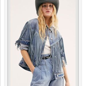 Free People After Hours Fringe Denim Jacket Sz M